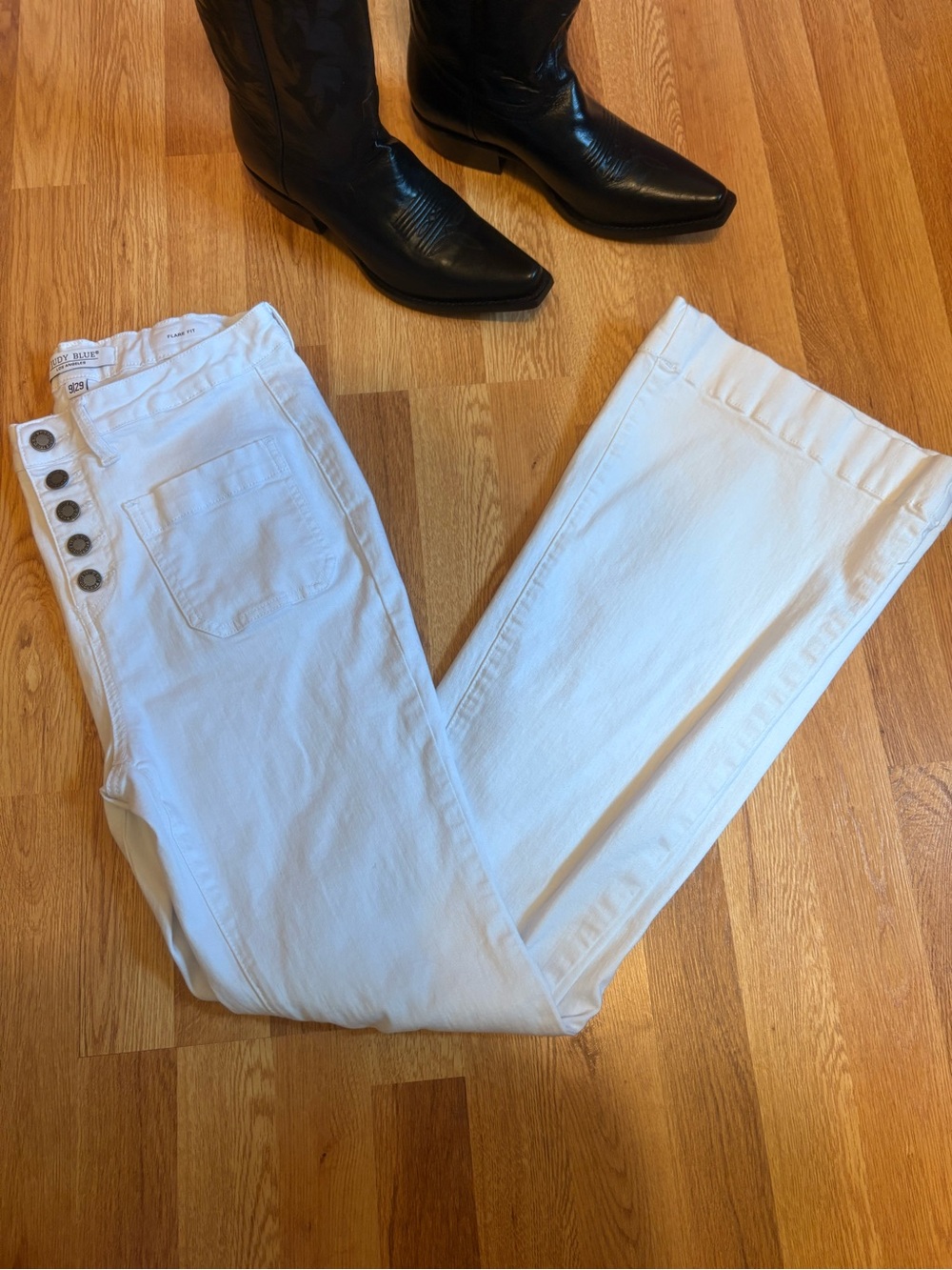 Judy Blue Boho White Flare Fit Boot Cut Style Buttonfly High Rise Jeans Sz 9/29
